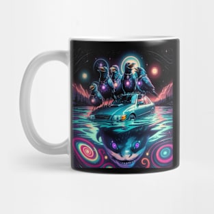 90's style crows laughing shark underneath car Mug